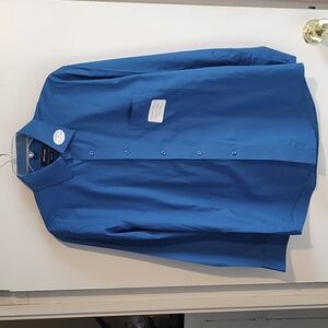 Pierre Cardin Slim Fit Men's Stretch Collar Moisture Wicking Blue Shirt Size M